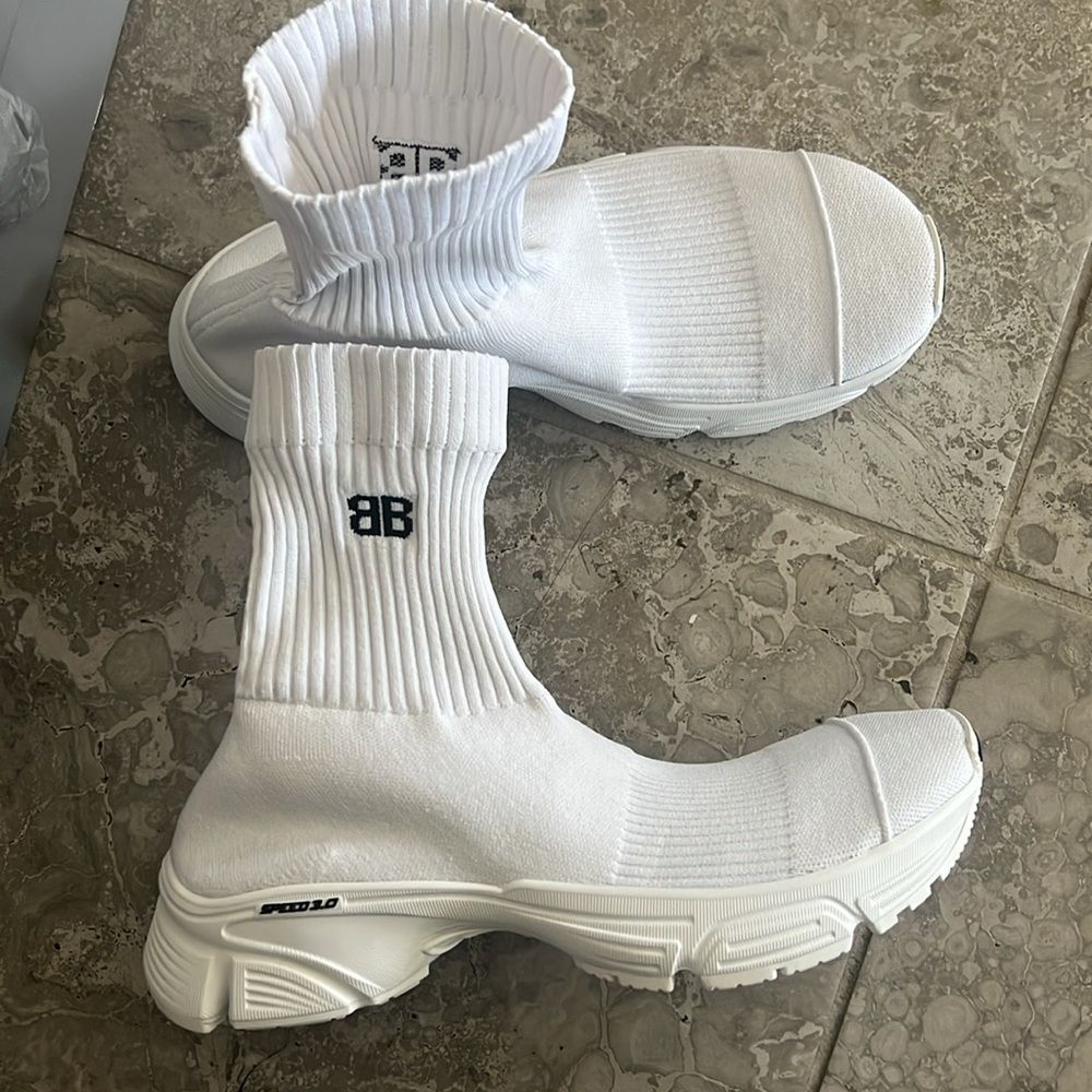 Balenciaga Speed 3.0 Knit High Top Sock Sneakers in White, New, Size 40 - Picture 7 of 16